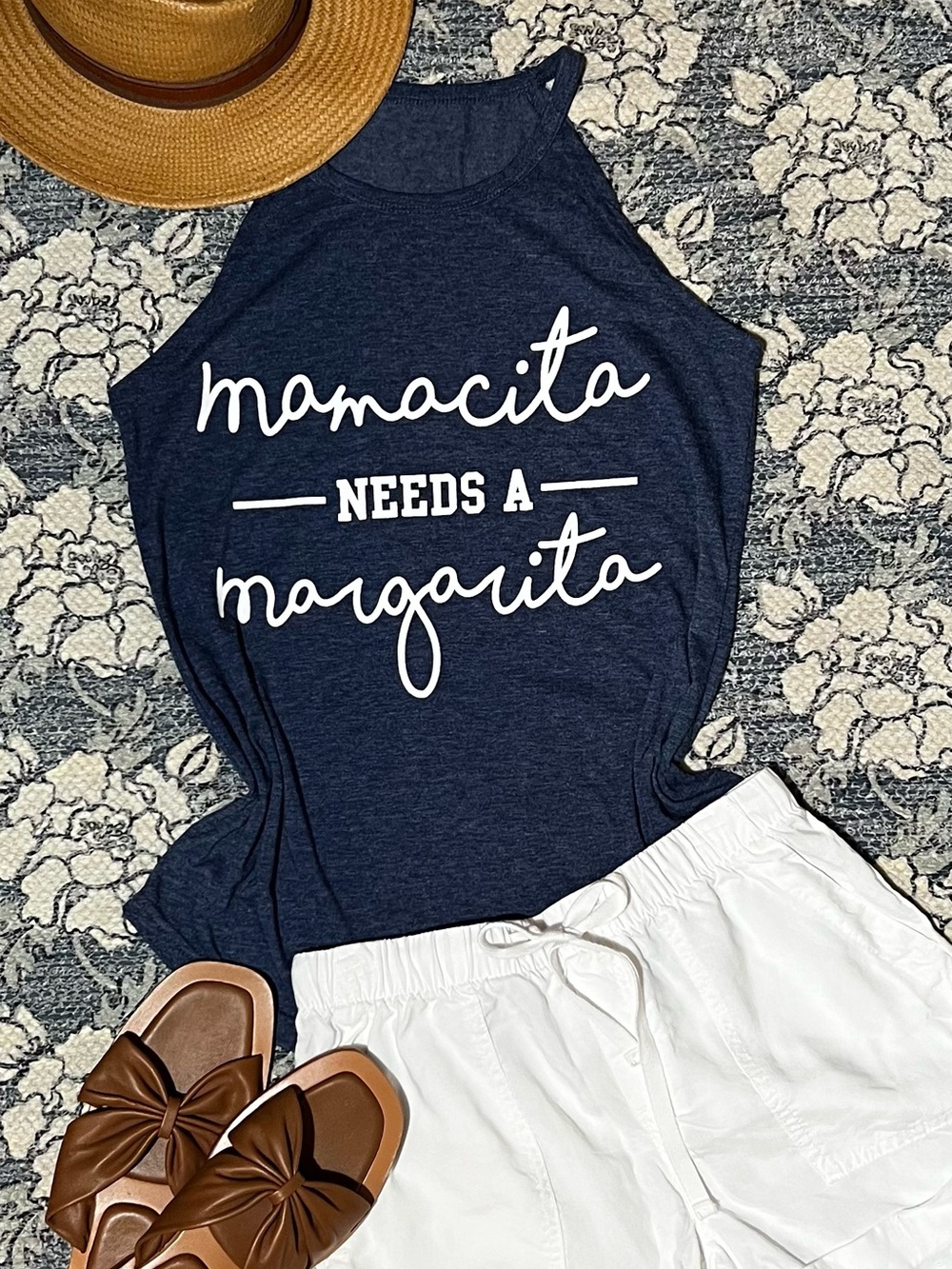 Mamacita Needs a Margarita Navy Graphic Tank Top